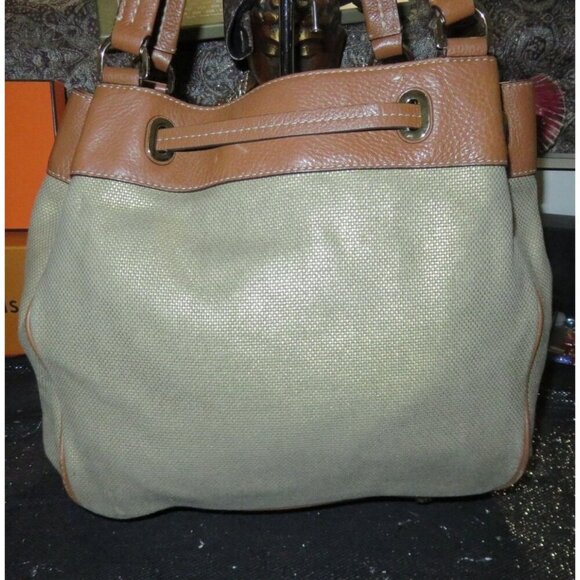 Michael Kors Marina Gold Glitter Canvas & Leather Trim Drawstring Large Tote Han - Picture 2 of 13